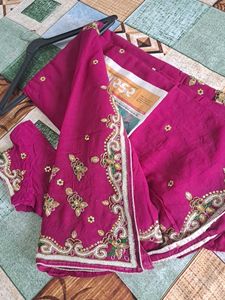 RANI pink full HANDWORK saree With Heavy blouse
