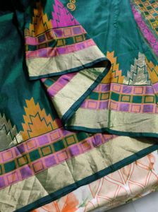 Green Saree With Temple Border
