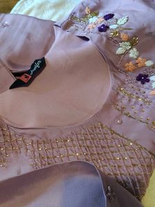 Lavender Embroidered Kurti Set