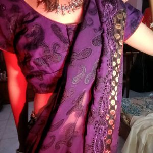 Elegant Purple Embroidered Saree