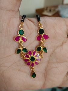 Pink And Green 1gramgold Flower Mangalsutra