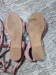 Pink Suede Flats With Straps 💝