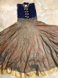 Elegant Blue & Gold Anarkali Dress
