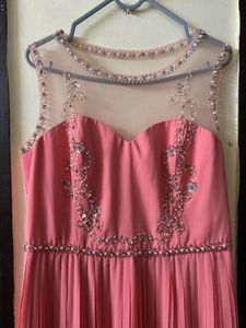 Elegant Pink Maxi Dress Busy 36” Length 62”