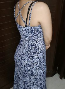 Ginger Women Blue Viscose Floral Printed Dress