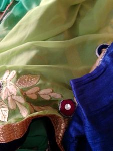 Elegant Green &amp; Gold Embroidered Saree