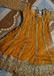 Heavy Real  Mirror Work Yellow Anarkali Kurta Set