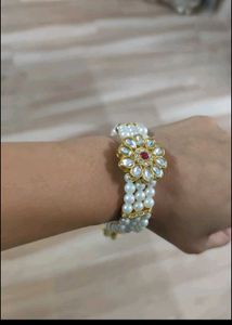 Indian Ethnic Pearl & Kundan Flower Bracelet
