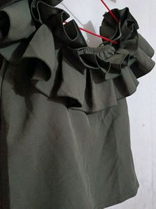 Olive Ruffle Top Off shoulder