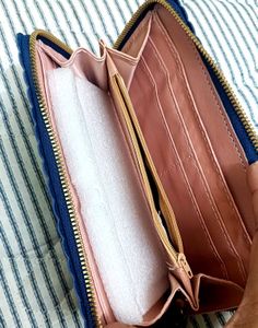 Navy Studded Wallet with Pom