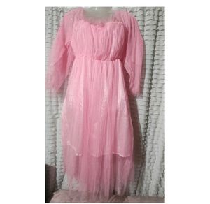 Pink Mesh Long Sleeve Dress