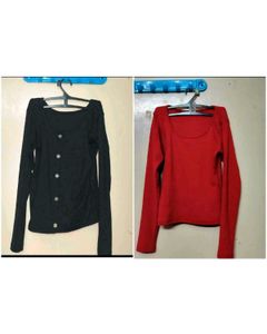 Black & Red Combo Body Fitted Top For Women