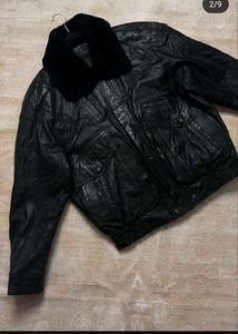 Vintage Black Leather Bomber Jacket