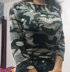 Soft Military Print Sleeved Crop Top