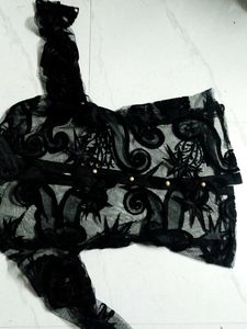 Black Netted New Never Used Shirt Top Pearl Button
