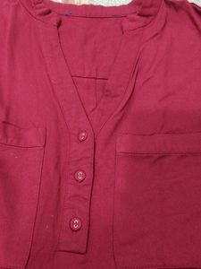 Maroon Collar Stylish Women Shirt