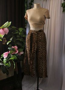H&amp;M Leopard Print Wide Leg Cropped Pants