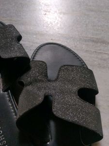Vishudh Black Glitter Slides - Size 36