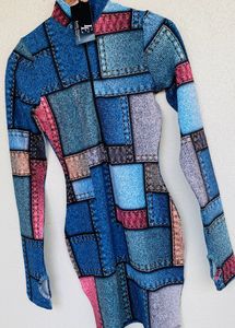 Denim Printed One Piece Dress