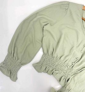 Sage Green Korean Smocked Top