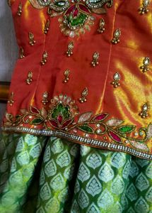 A Maggam Blouse With Beautiful Pattu Langa