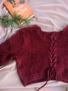 Maroon Crochet Crop Top for Women
