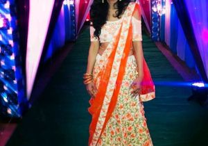 Creamy Orange embroidered Lehenga