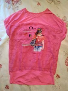 Pink Off-shoulder Printed Tee