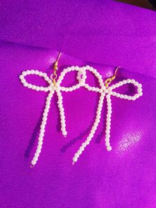 Cute Bow Pearl Drop Earrings