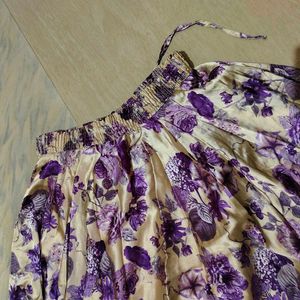 Beige and Purple Floral Long Skirt