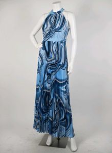 Blue Marble Print Maxi Dress