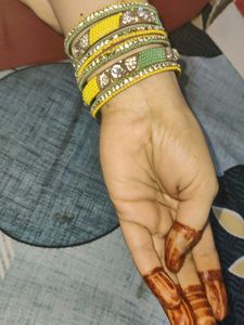 Green and Yellow Bangle Set For Women