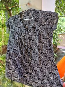 White Floral Printed Black Top