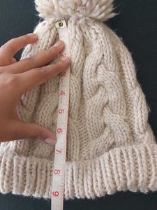 Cream Cable Knit Beanie with Pom