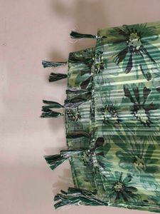 Green Floral Print Zari Striped Scarf