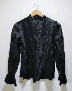 Elegant Black Lace Mock Neck Top