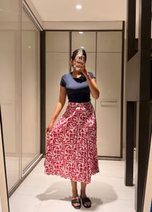 Mango Floral Print Midi Skirt