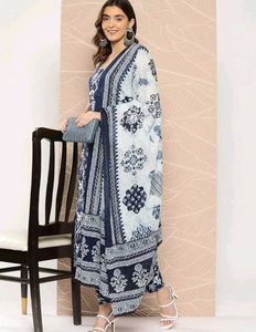 Blue Printed Kurti Set
