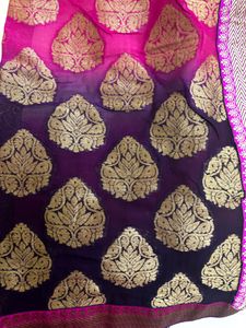 Beautiful Cream colour Saree With Purple Border