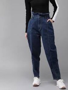 Solid Carrot Fit High Rise Jeans