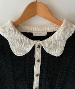 Black Knit Top with White Collar