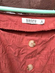 Rust Orange Button-Front Crop Top