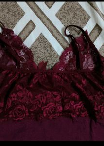Maroon Lace Babydoll Nighty