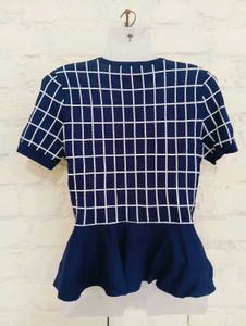 Stylish Navy &amp; White Peplum Top