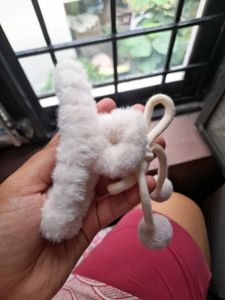 Fluffy White Hair Tie with Pom Po