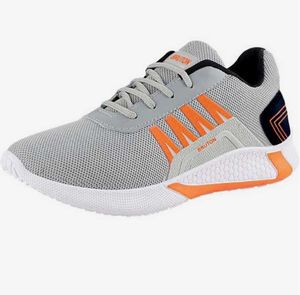 Bruton Grey &amp; Orange Mesh Comfort Sport Shoes