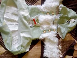 White &amp; Olive Colour Baby Girl Wool Hat Dress