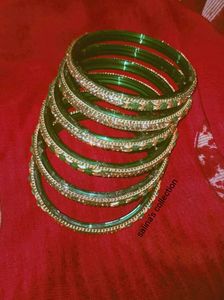 Emerald &amp; Crystal Bangles (Set of 6)