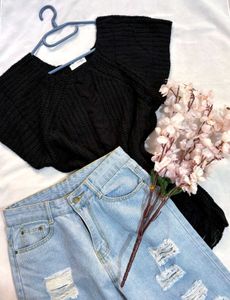 🎁Buy2 Get2 Free Black Distress Knit Sweater B