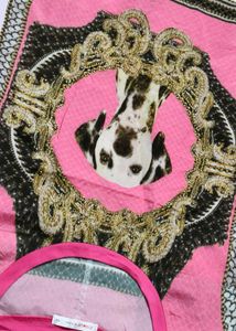 Zishen Women Pink Dog Printed Embellished Top